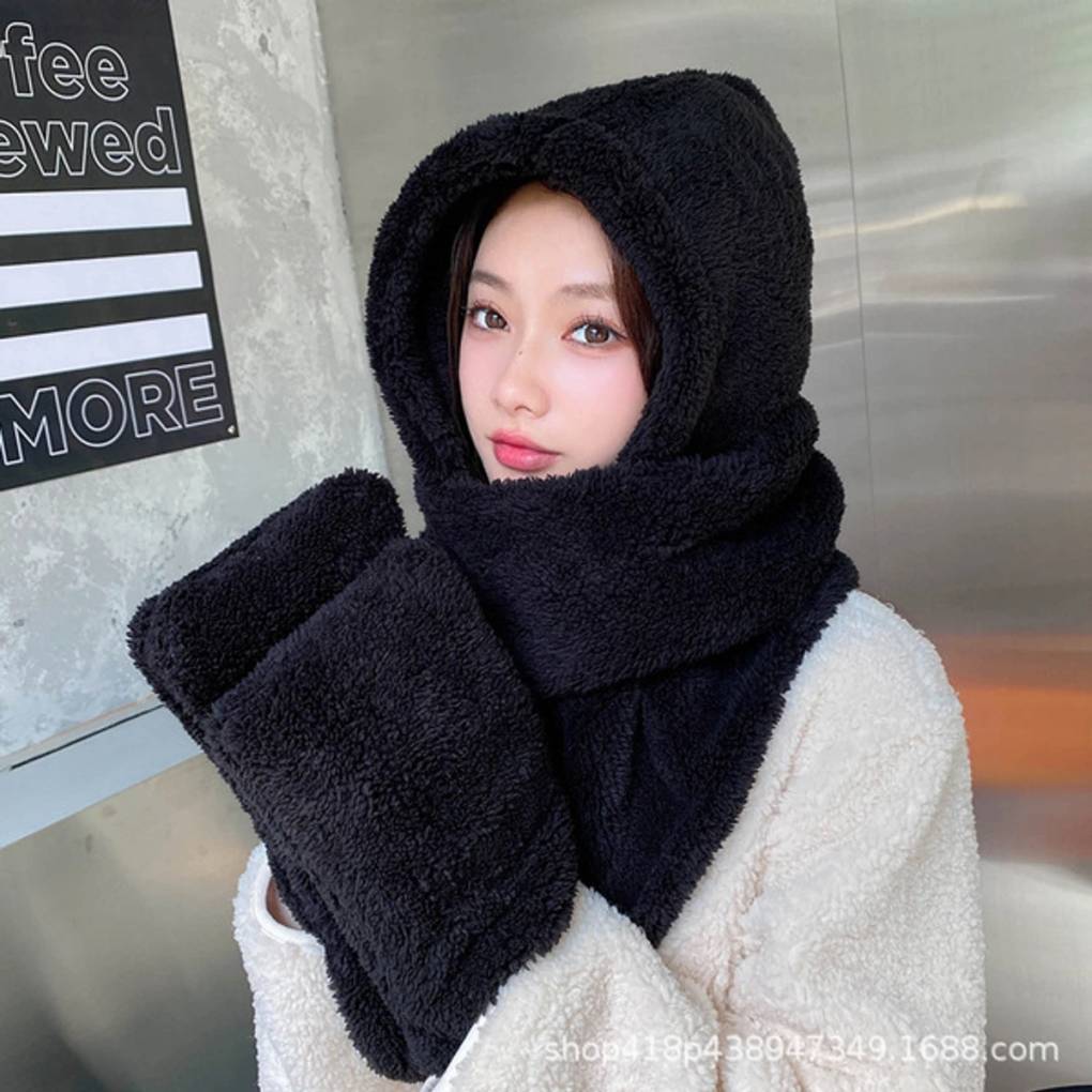 2 in 1 Winter Cap with Hand Pocket(Black)