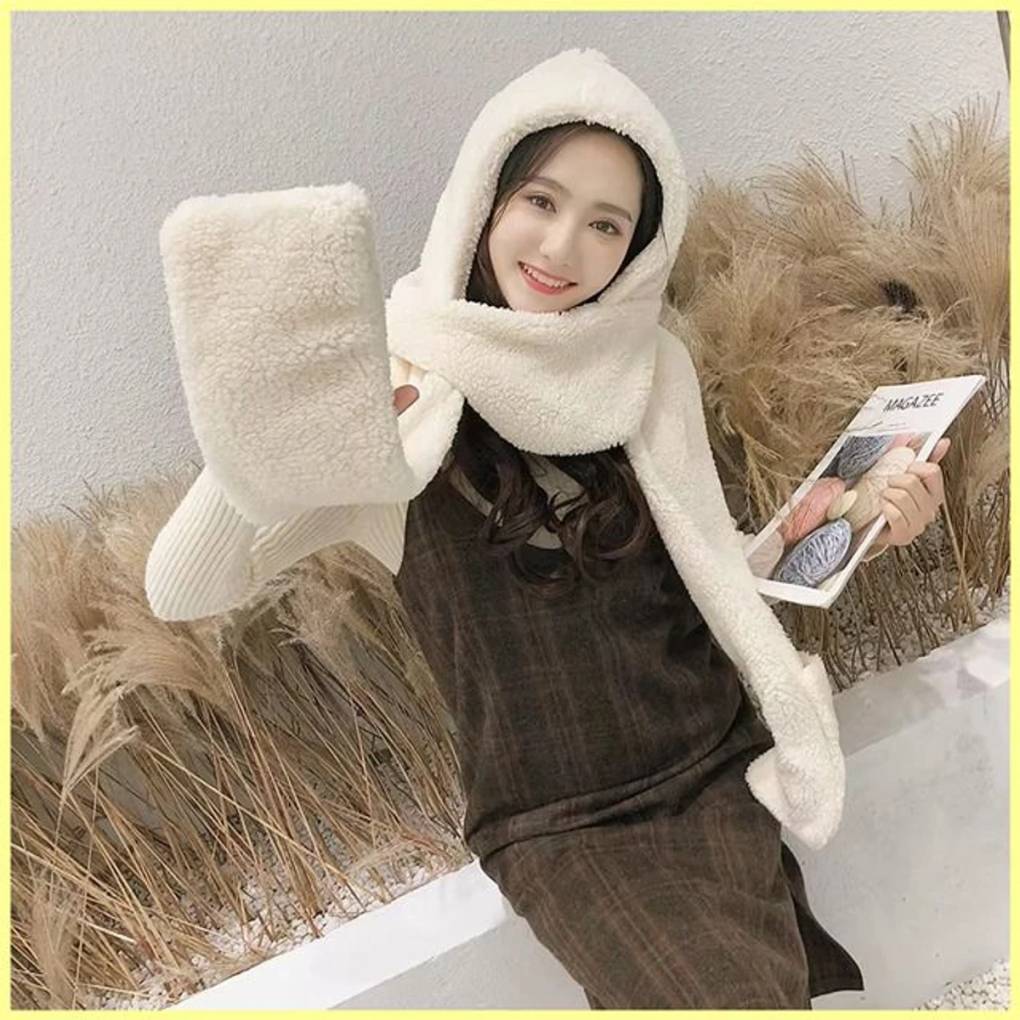 2 in 1 Winter Cap with Hand Pocket(white)